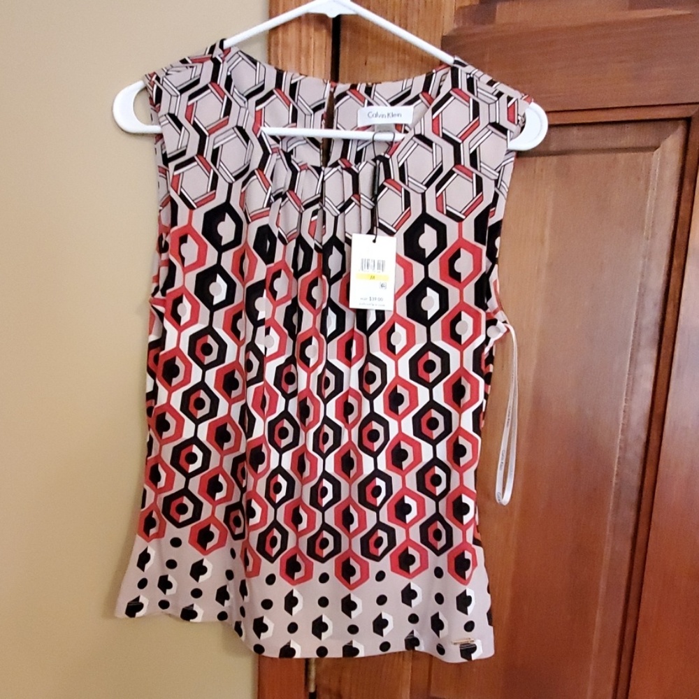 Calvin Klein pleat neck sleeveless top, Medium